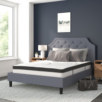 Flash Furniture SL-BM10-11-GG Brighton Queen Size Tufted Upholstered Platform Bed in Light Gray Fabric with 10 Inch CertiPUR-US Certified Pocket Spring Mattress